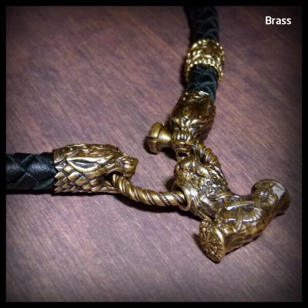 Viking Wolf Head Thor's Hammer Necklace