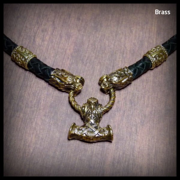 Viking Wolf Head Thor's Hammer Necklace