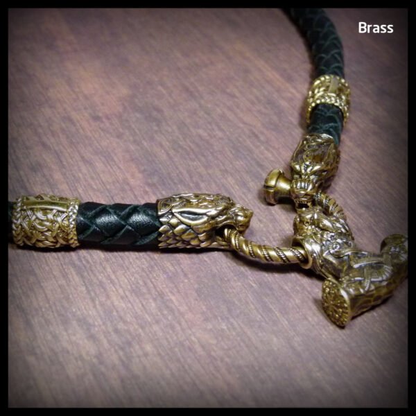 Viking Wolf Head Thor's Hammer Necklace